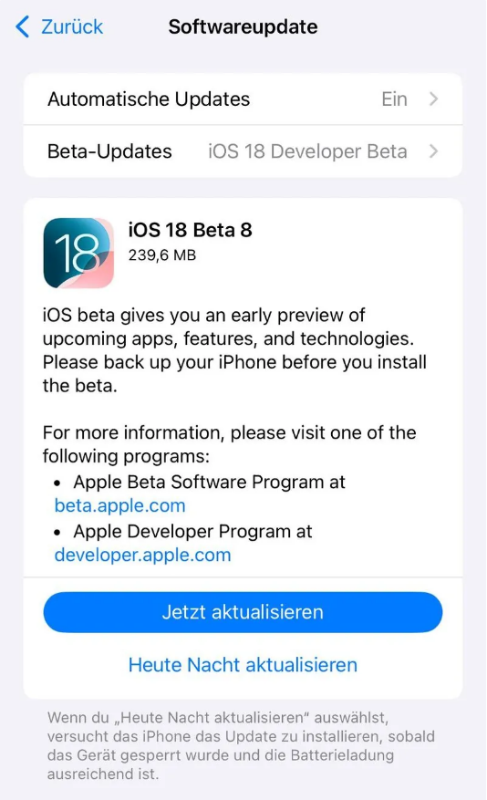 六合苹果手机维修分享苹果 iOS / iPadOS 18 开发者预览版 Beta 8 发布 